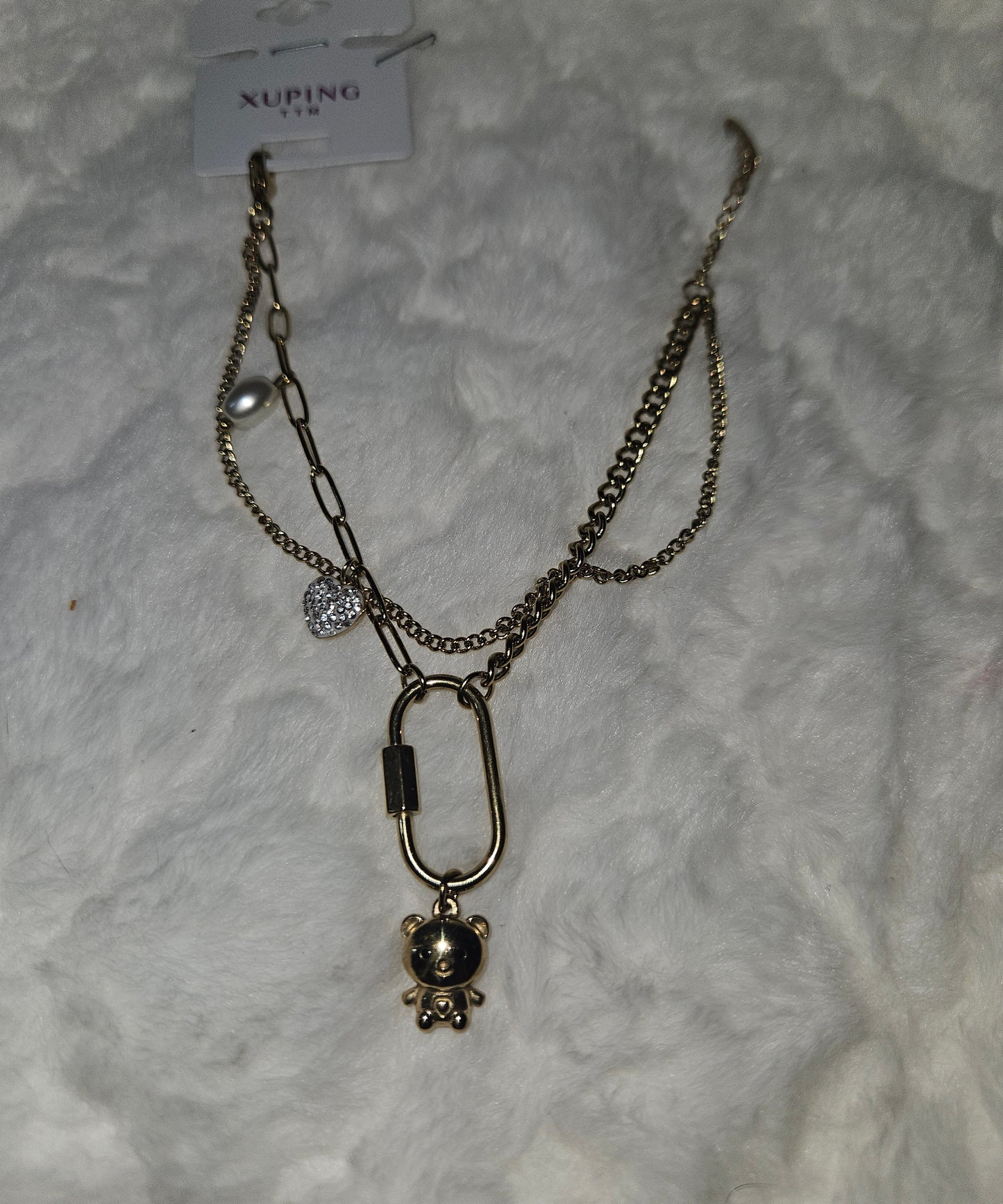 Stainless steel bear double chain bracelet.