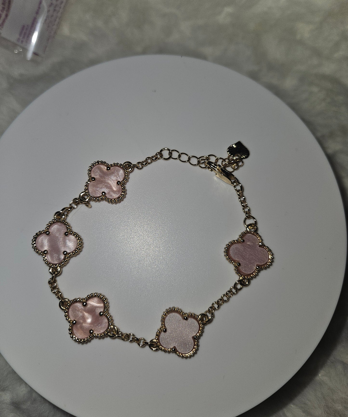 Pink marble clover bracelet
